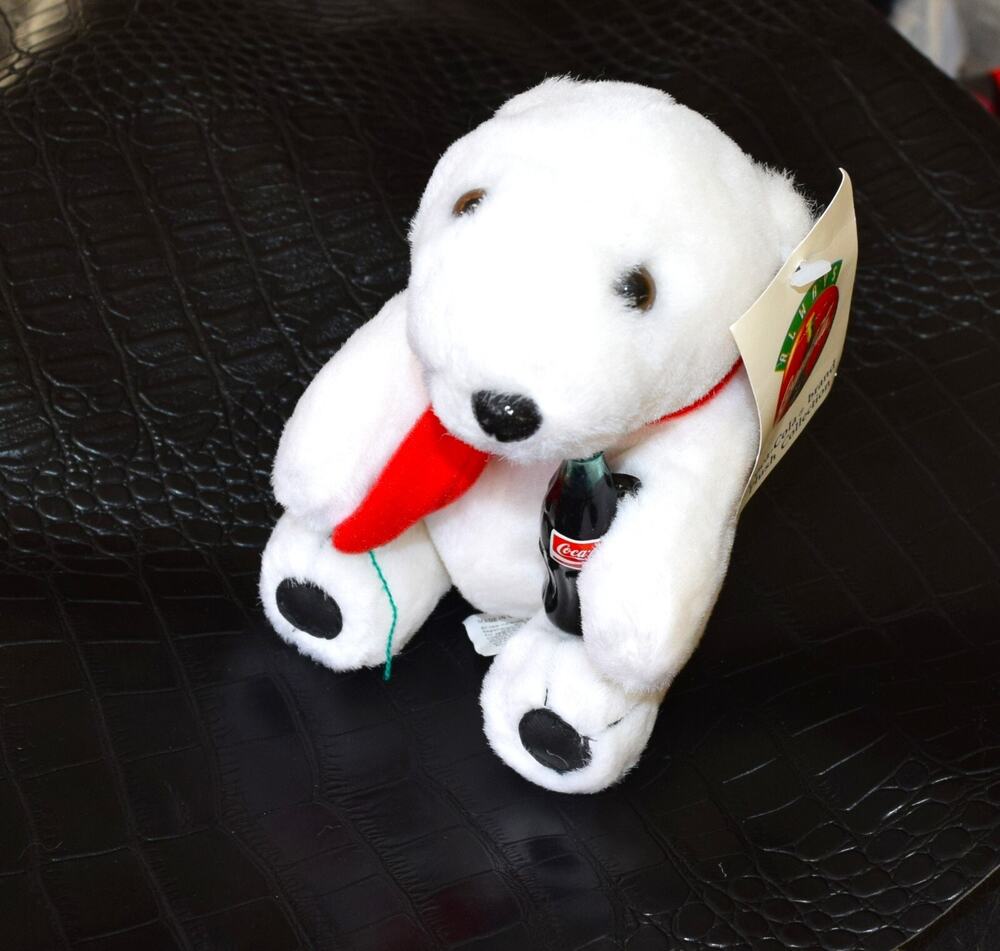 Vintage Coca Cola Plush Polar Bear With Coke Bottle White 1993 7"